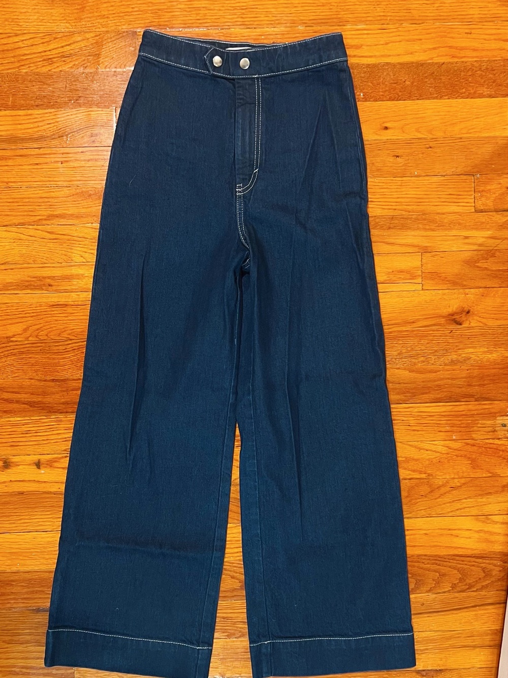 & Other Stories High-Rise Wide Leg Blue Contrast Stitching Jeans